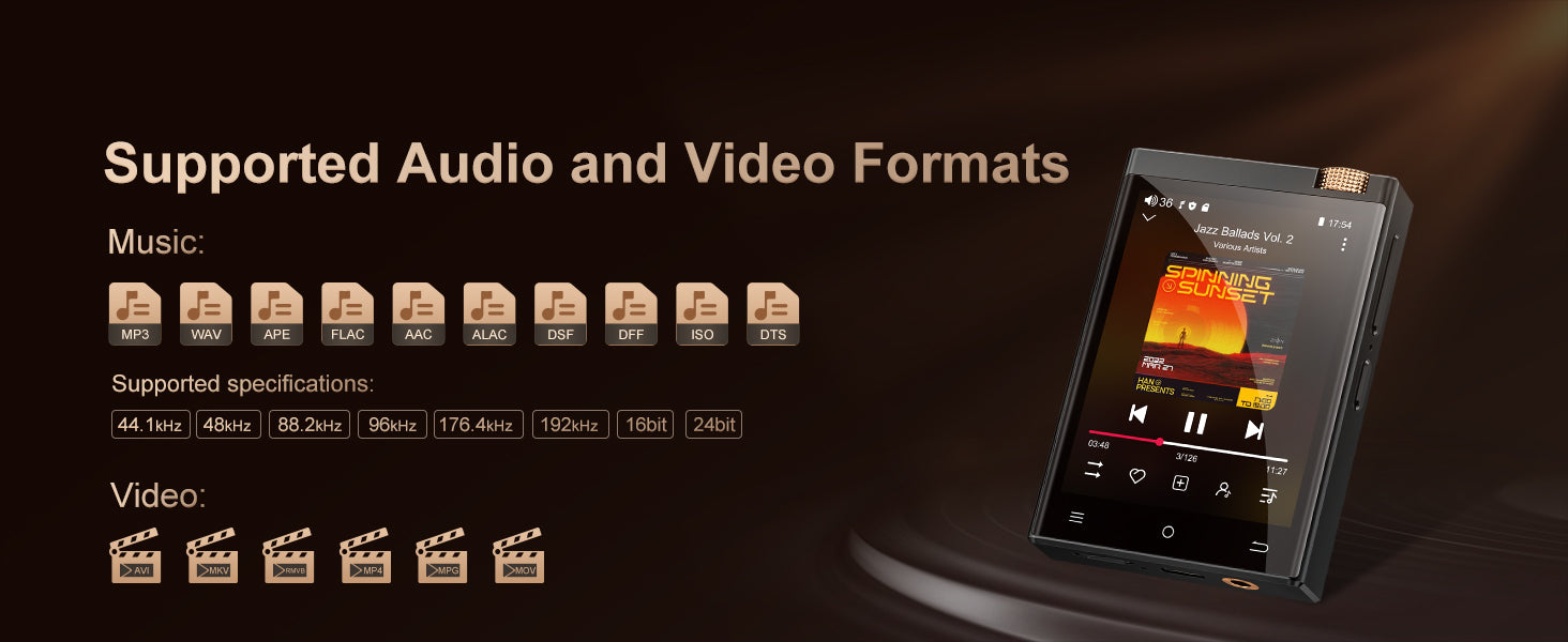 Hi-Fi Bluetooth MP3 Player with WiFi & 64GB