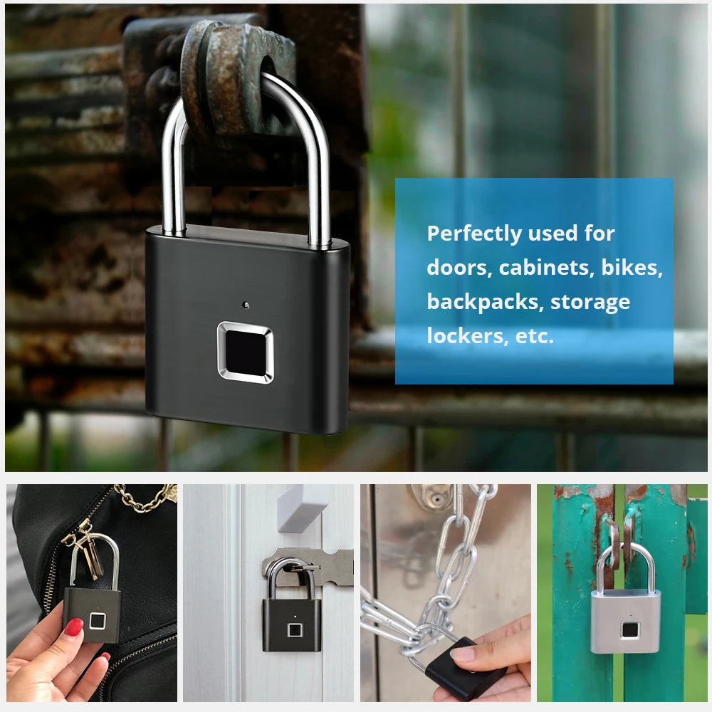 Smart Fingerprint Padlock Keyless Rechargeable Security Lock