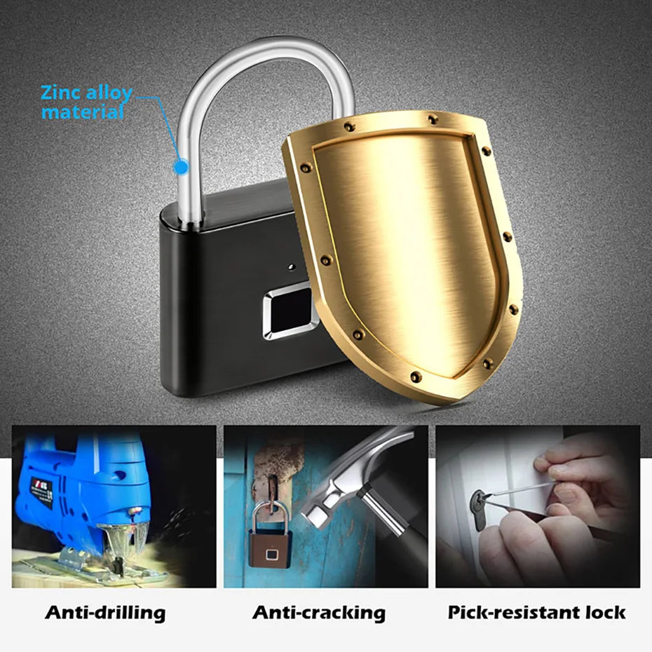 Smart Fingerprint Padlock Keyless Rechargeable Security Lock