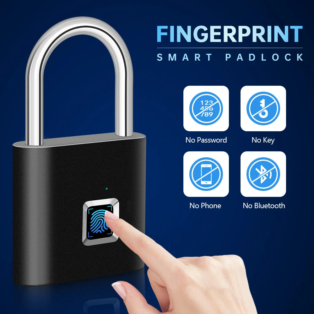 Smart Fingerprint Padlock Keyless Rechargeable Security Lock