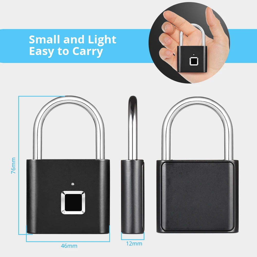 Smart Fingerprint Padlock Keyless Rechargeable Security Lock