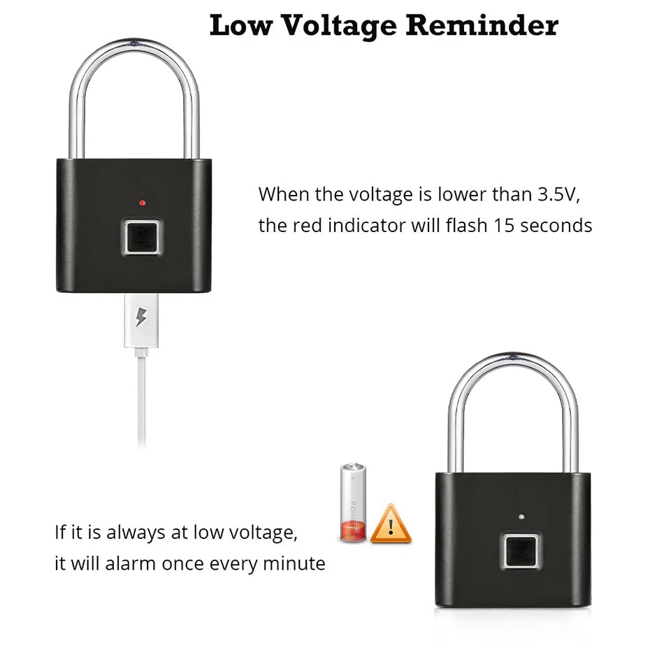 Smart Fingerprint Padlock Keyless Rechargeable Security Lock