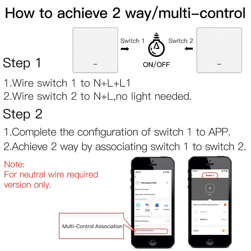 Tuya Zigbee Smart Light Switch No Neutral Needed