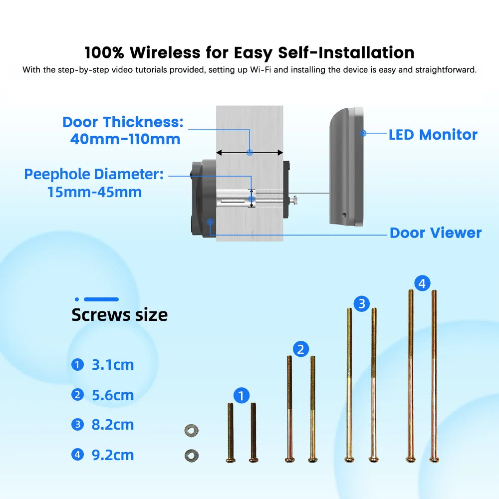 3MP Smart Life Tuya WiFi Doorbell Peephole Camera