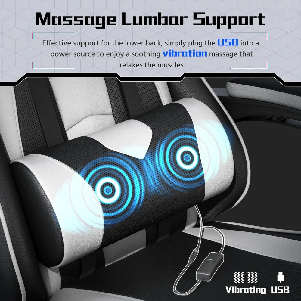 Office Chair with Massage Lumbar Support & Footrest