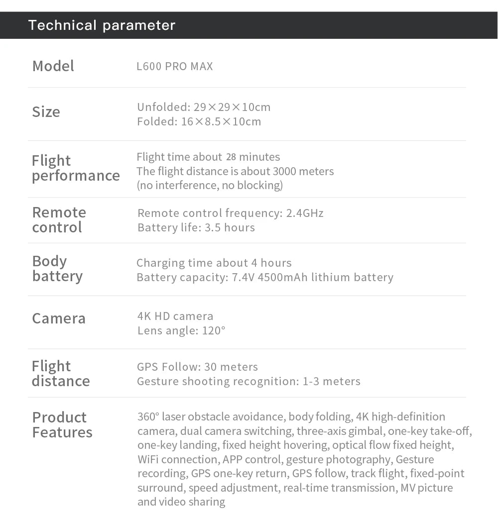 L600 Pro Max 4K GPS Drone with 3-Axis Gimbal & Dual Camera