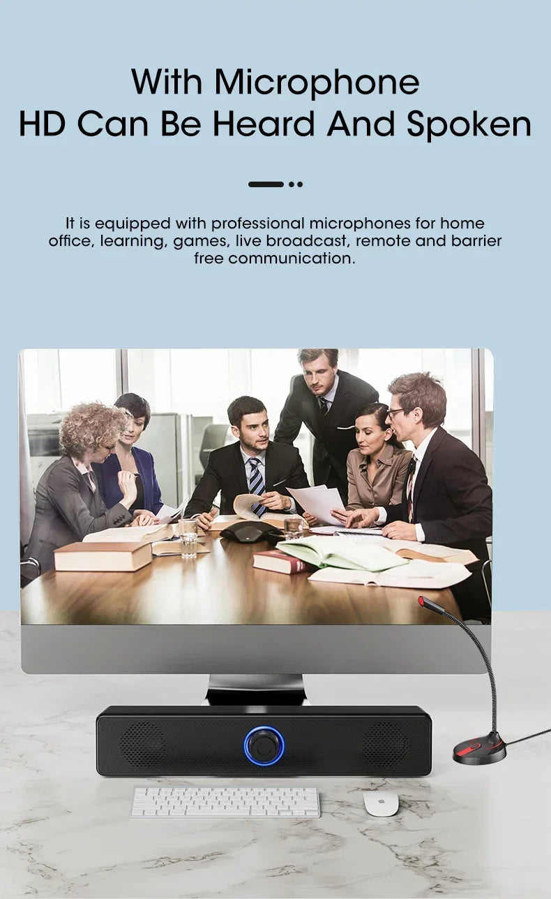 Bluetooth PC Soundbar Speaker with USB Power & Surround Audio