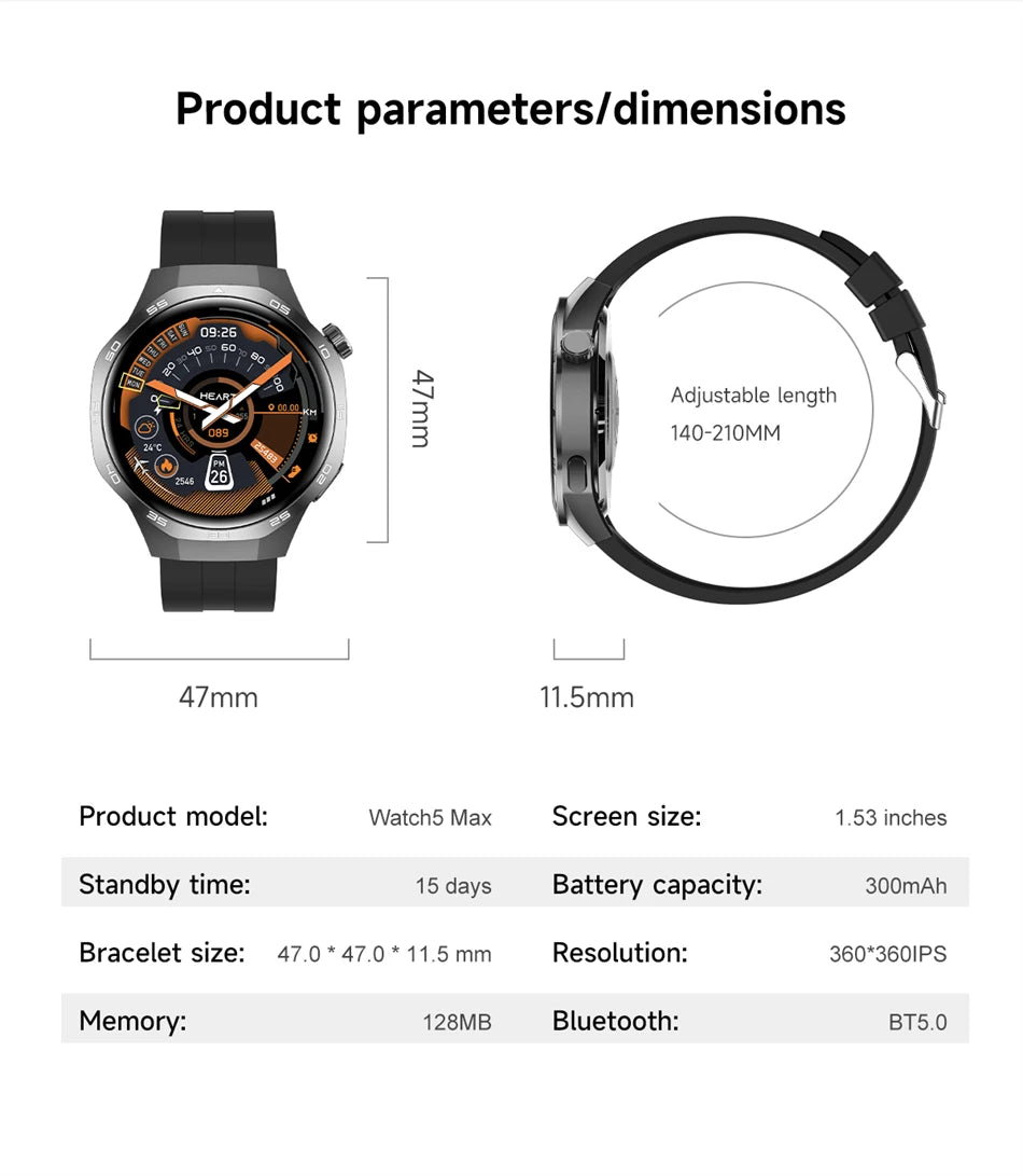 2025 Watch 5 Max Smartwatch AMOLED NFC GPS Bluetooth Call