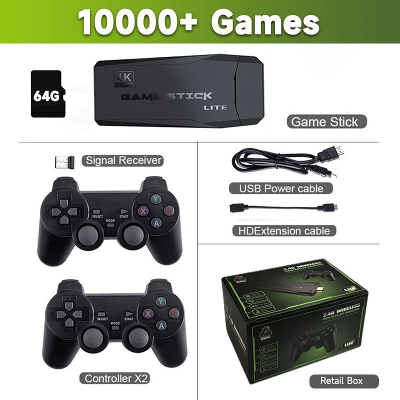 M8 4K Retro Game Stick Console with 10,000 Games & Dual Wireless Controllers