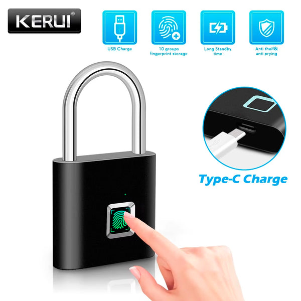 Smart Fingerprint Padlock Keyless Rechargeable Security Lock