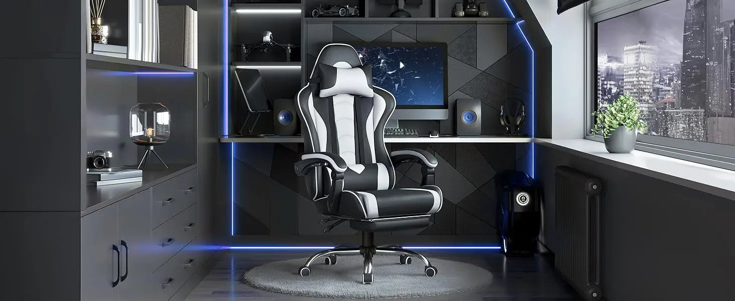 Office Chair with Massage Lumbar Support & Footrest