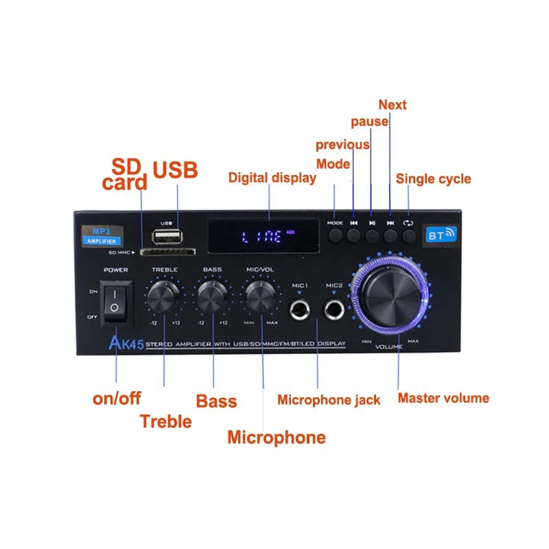 AK45 HiFi Bluetooth Stereo Audio Amplifier 2.0 Channel 350W×2