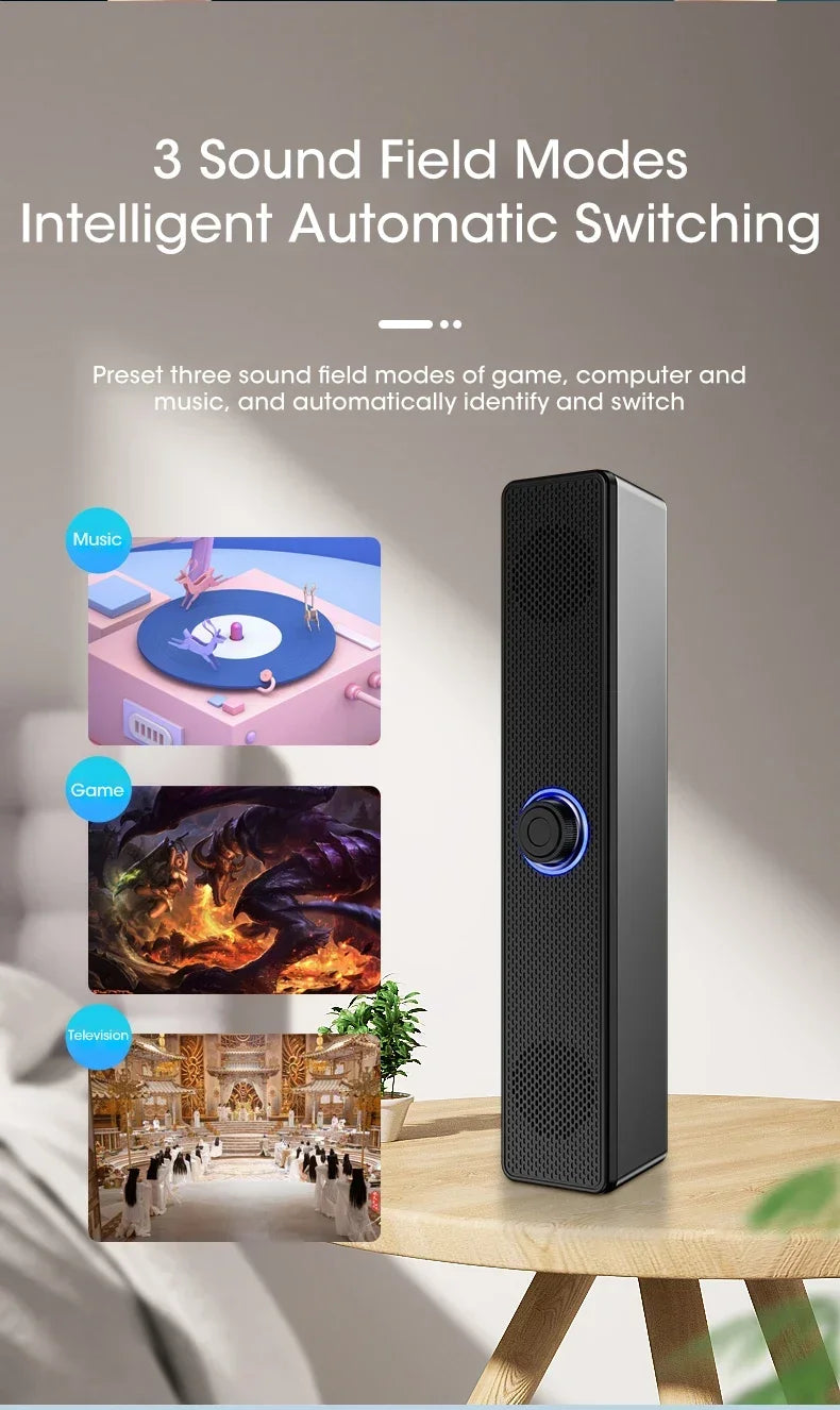 Bluetooth PC Soundbar Speaker with USB Power & Surround Audio