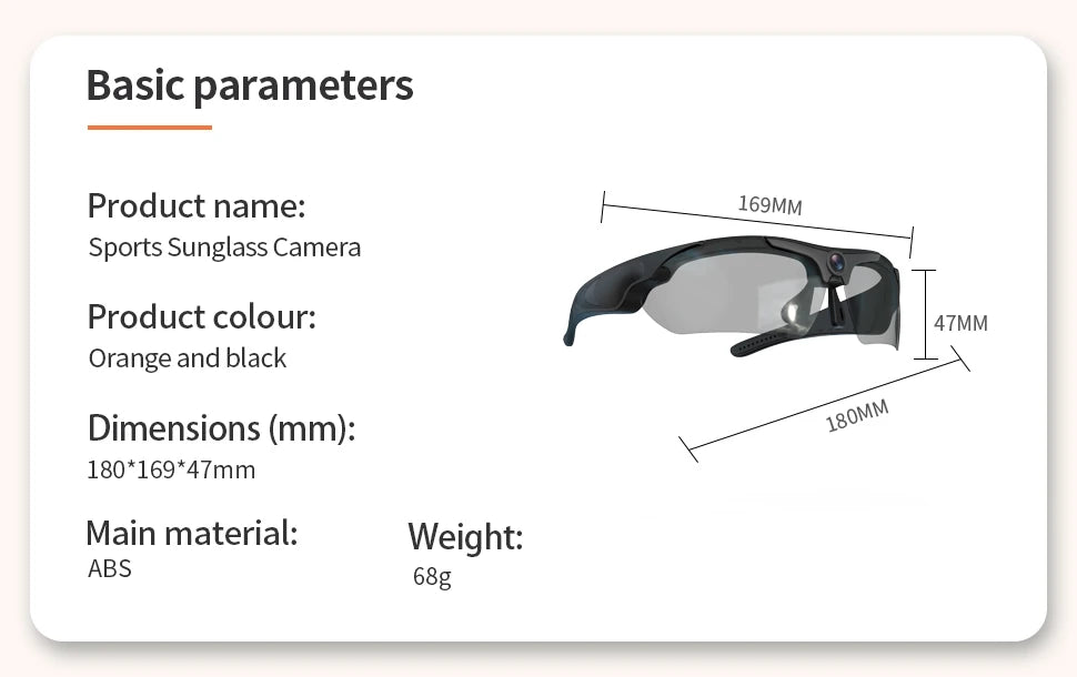 HD 1080P Smart Camera Glasses with Polarized Lens for Outdoor Recording