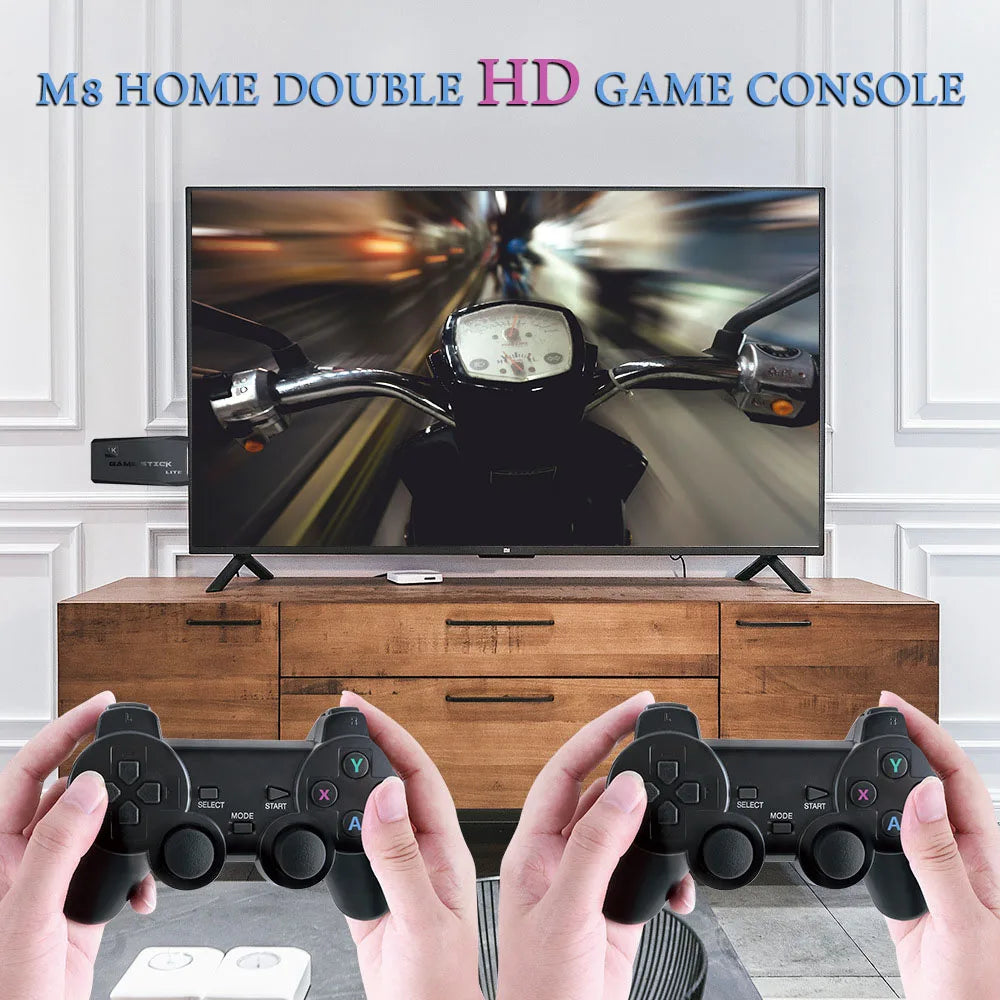 M8 4K Retro Game Stick Console with 10,000 Games & Dual Wireless Controllers