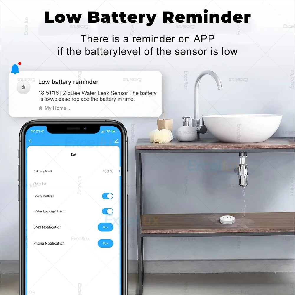 Tuya Zigbee Smart Water Leak Sensor Flood Alarm Detector