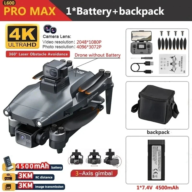 L600 Pro Max 4K GPS Drone with 3-Axis Gimbal & Dual Camera