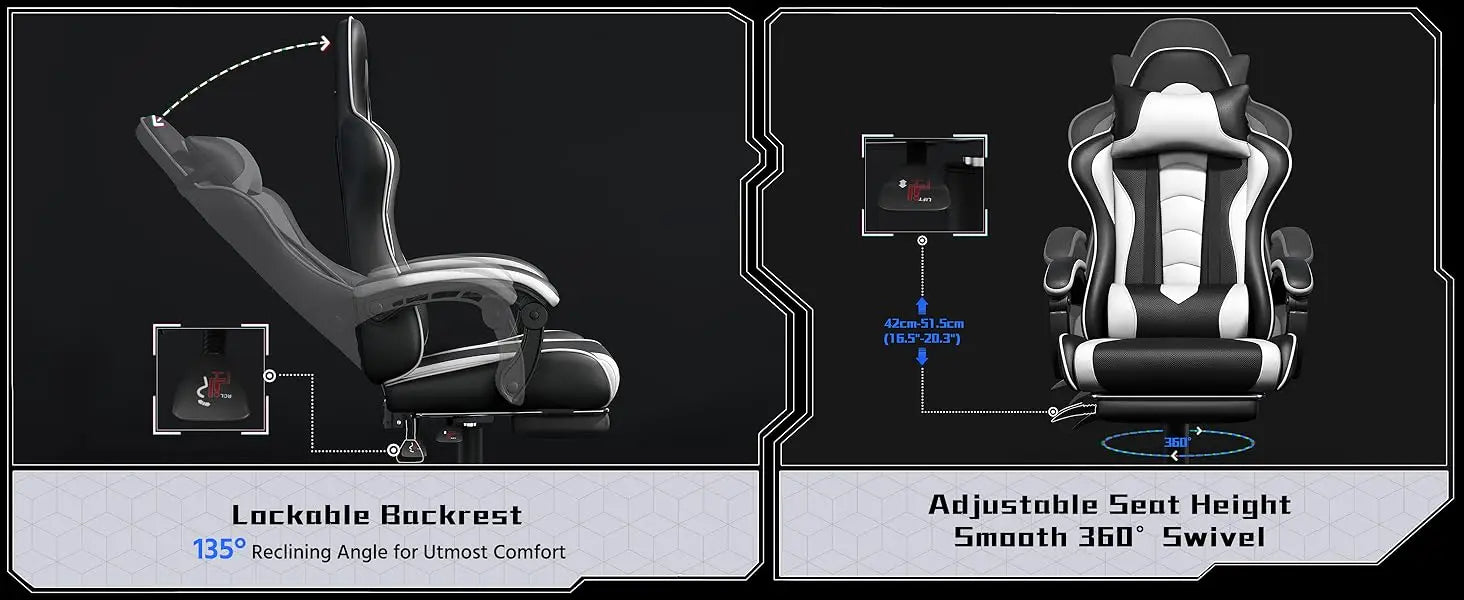 Office Chair with Massage Lumbar Support & Footrest