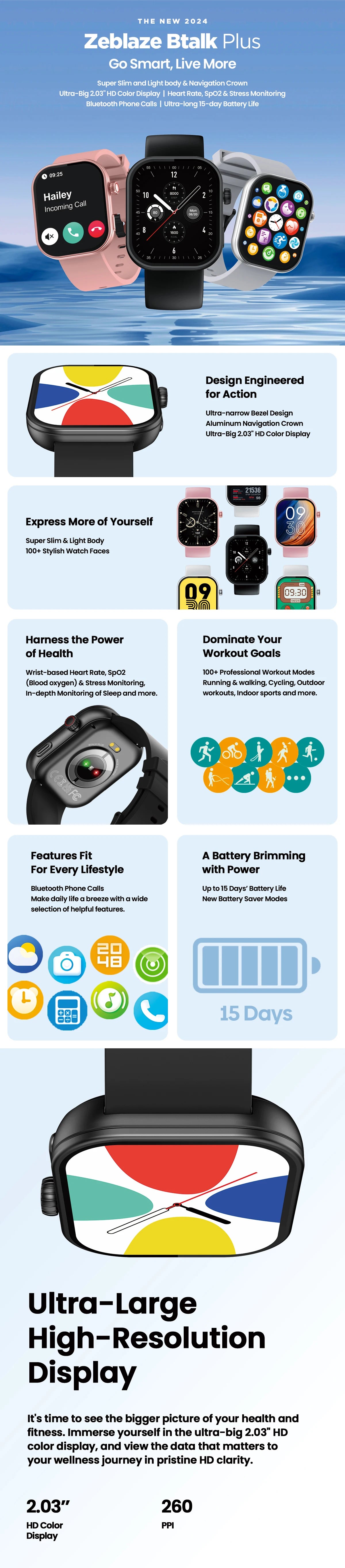 Btalk Plus Smartwatch with Voice Call & 2.03" HD Display