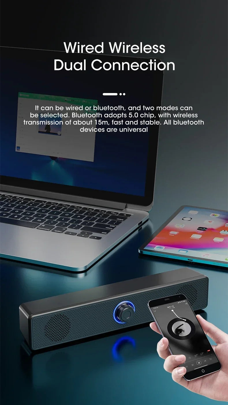 Bluetooth PC Soundbar Speaker with USB Power & Surround Audio