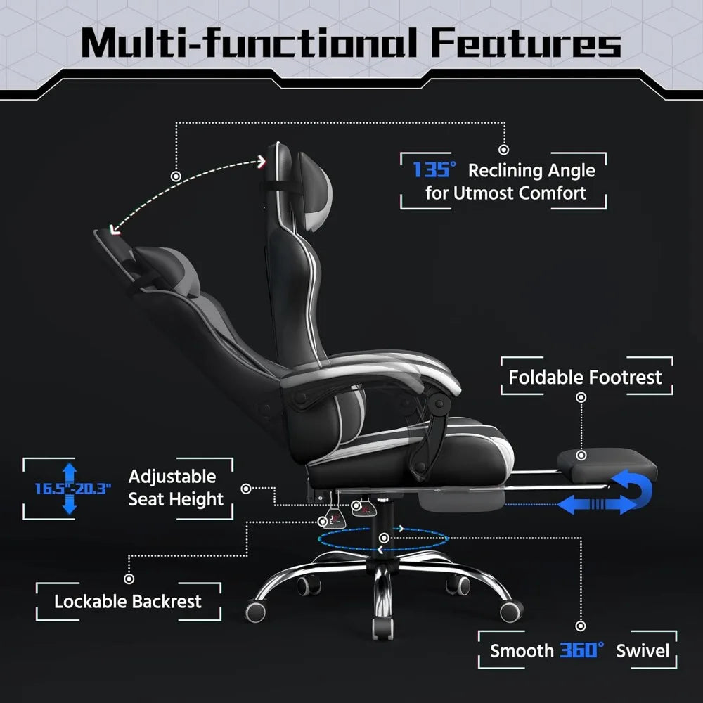 Office Chair with Massage Lumbar Support & Footrest