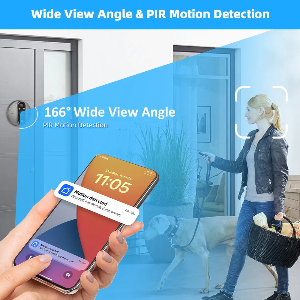 3MP Smart Life Tuya WiFi Doorbell Peephole Camera