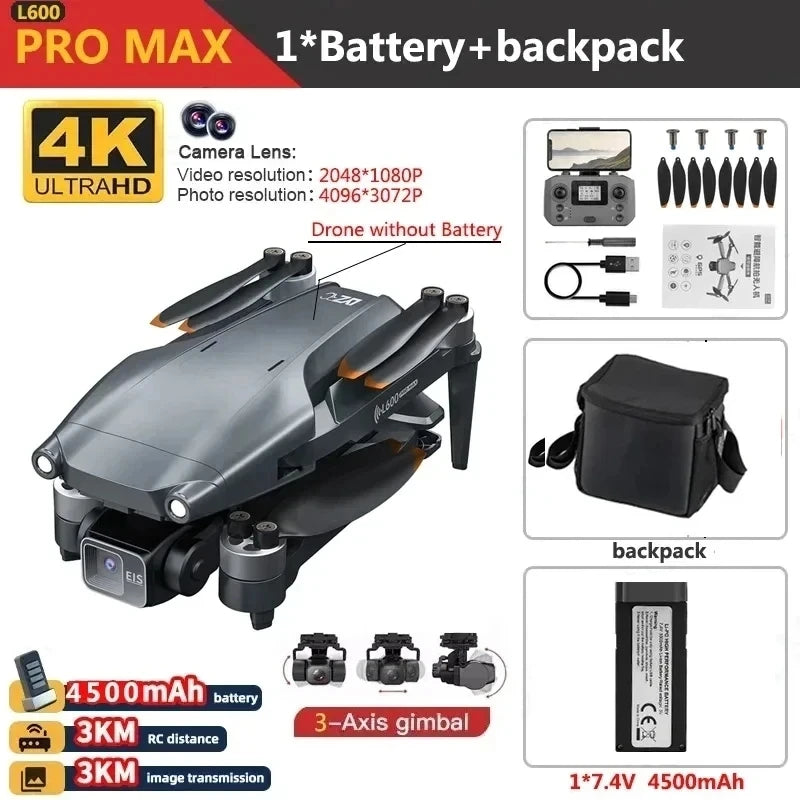 L600 Pro Max 4K GPS Drone with 3-Axis Gimbal & Dual Camera