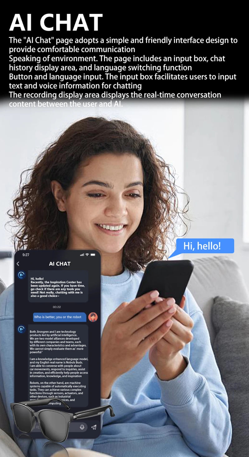 HY-C8 Smart Glasses with AI Translation & Bluetooth Headset
