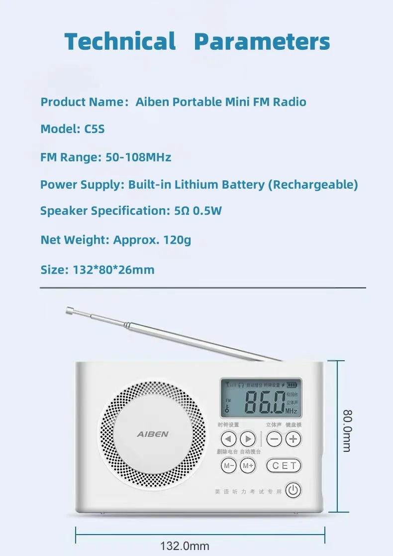 C5S Mini Portable FM Radio with USB Rechargeable Speaker