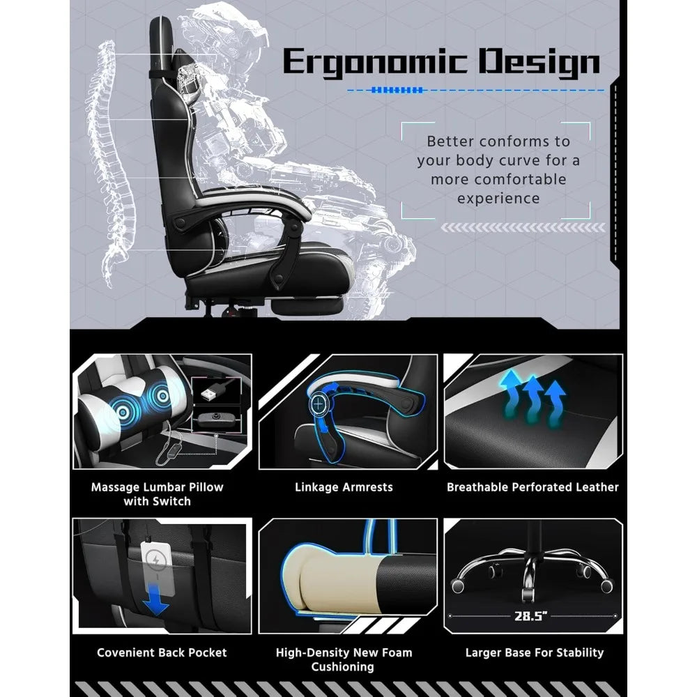 Office Chair with Massage Lumbar Support & Footrest
