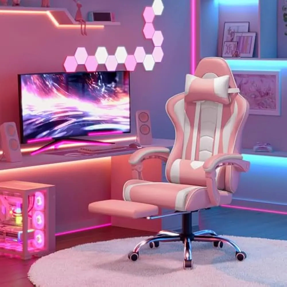 Office Chair with Massage Lumbar Support & Footrest