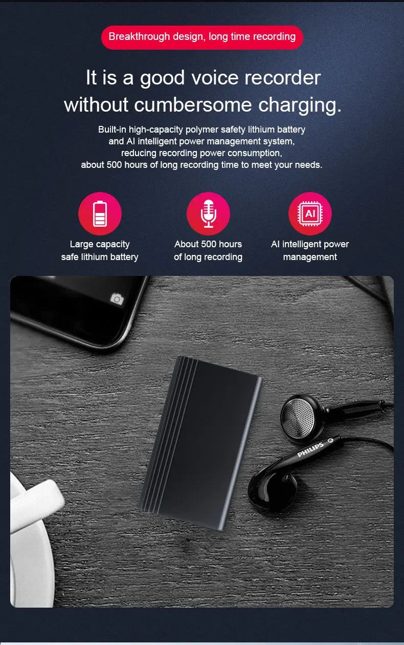 Mini Voice Activated Recorder with 500 Hours Storage