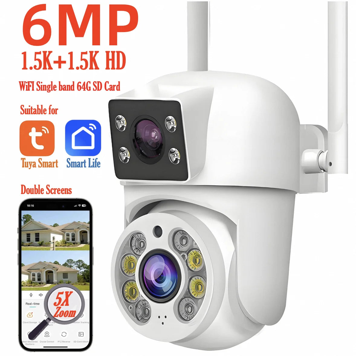 Tuya 8MP WiFi PTZ Dual Lens Security Camera
