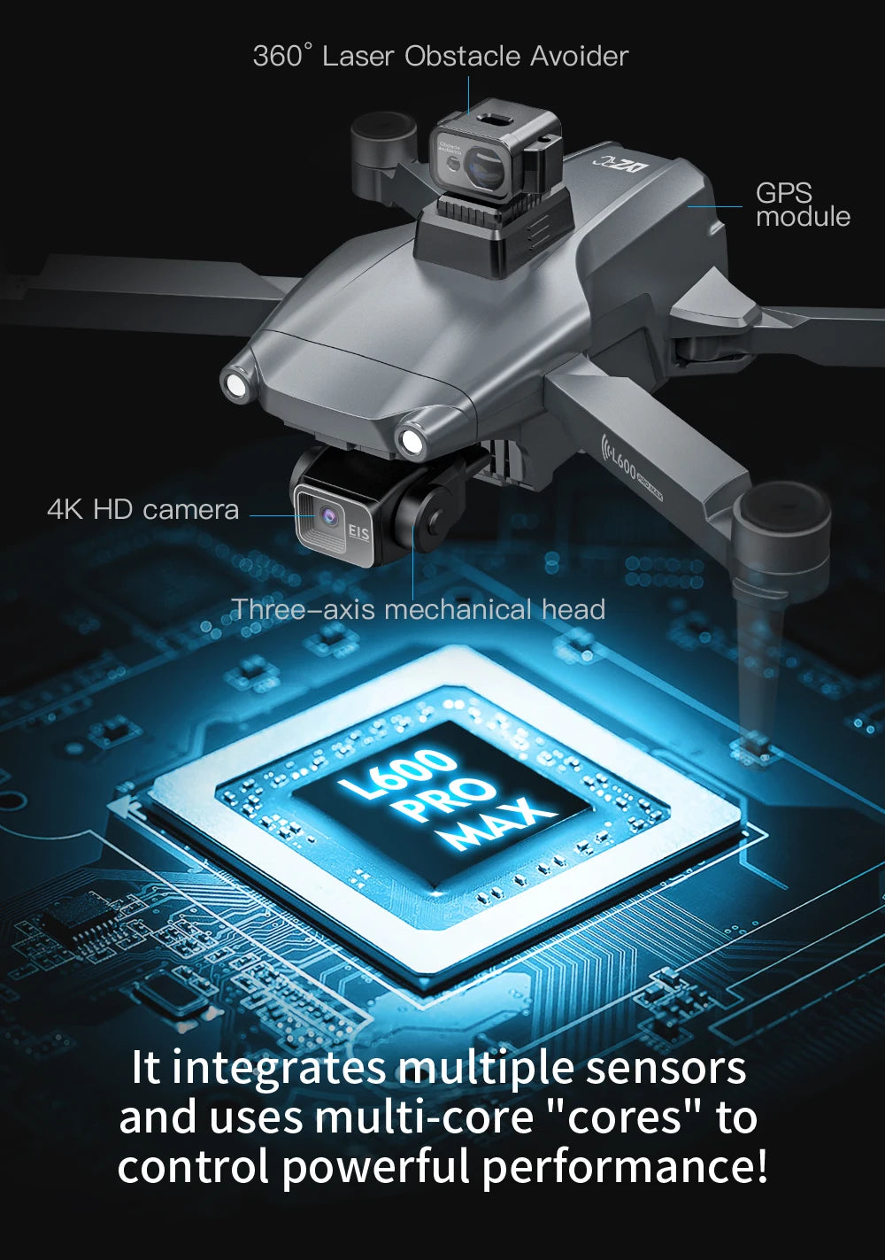 L600 Pro Max 4K GPS Drone with 3-Axis Gimbal & Dual Camera