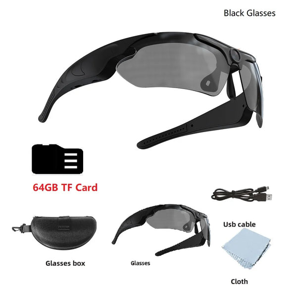 HD 1080P Smart Camera Glasses with Polarized Lens for Outdoor Recording