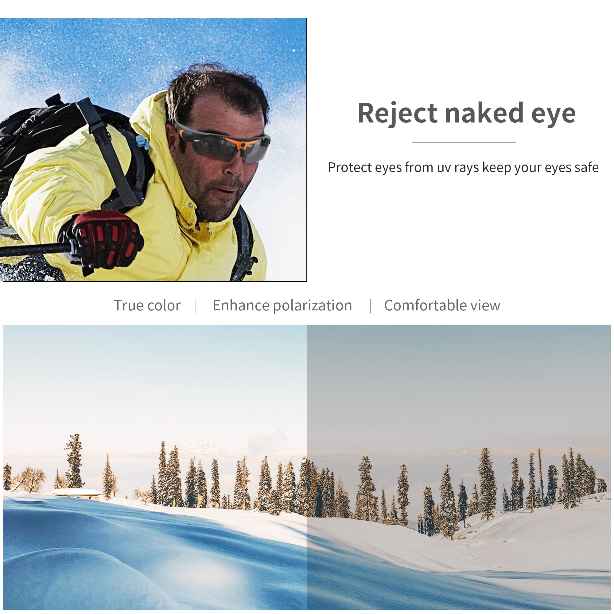 HD 1080P Smart Camera Glasses with Polarized Lens for Outdoor Recording