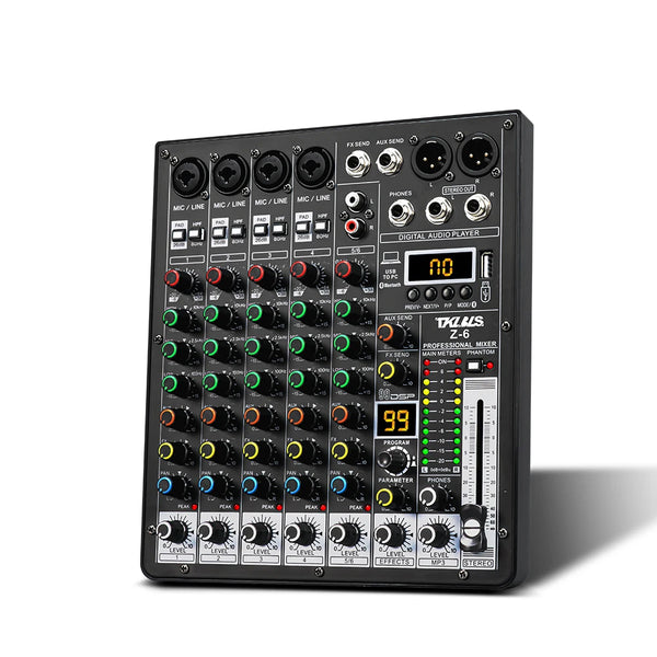 6-Channel Professional Audio Mixer with Bluetooth & USB