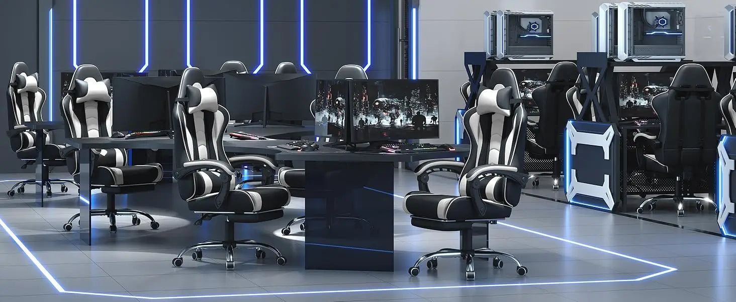 Office Chair with Massage Lumbar Support & Footrest