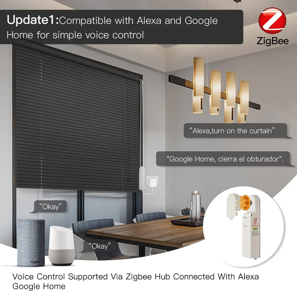 Zigbee Smart Roller Blinds Motor with Tuya App & Voice Control