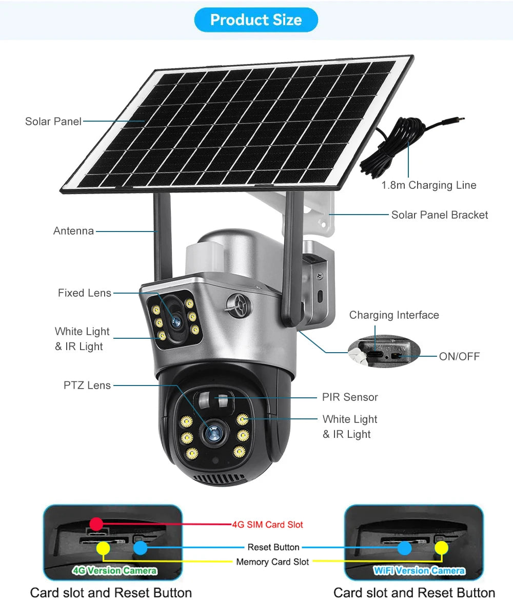 4G/WiFi Solar 4K Dual Lens Outdoor IP Camera with Night Vision