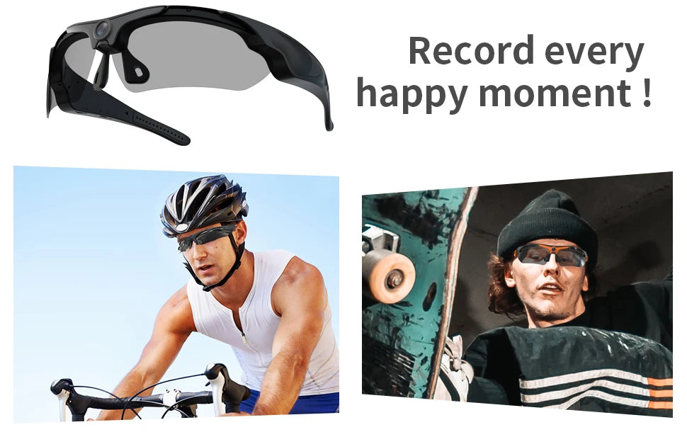 HD 1080P Smart Camera Glasses with Polarized Lens for Outdoor Recording