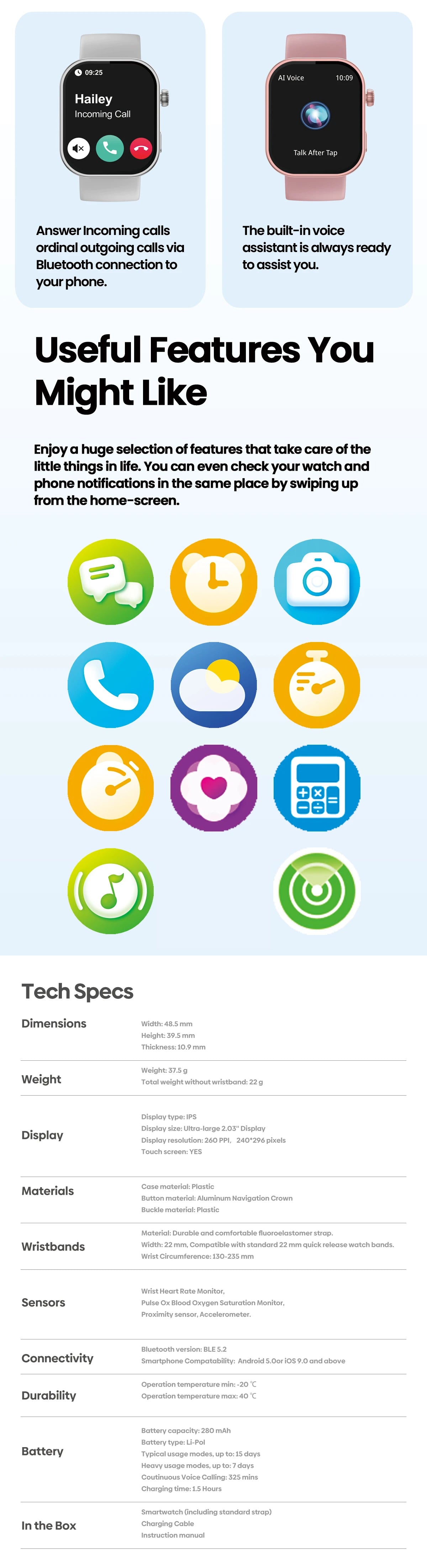 Btalk Plus Smartwatch with Voice Call & 2.03" HD Display