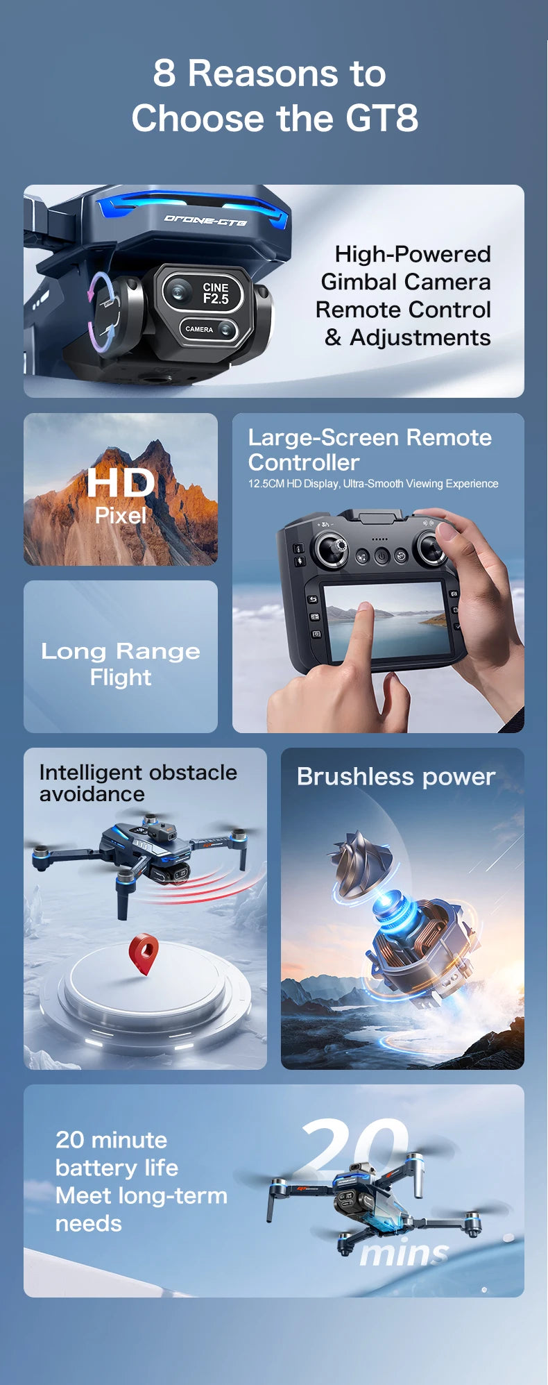 GT8 8K Dual Camera GPS Drone with Brushless Motor & FPV 2025