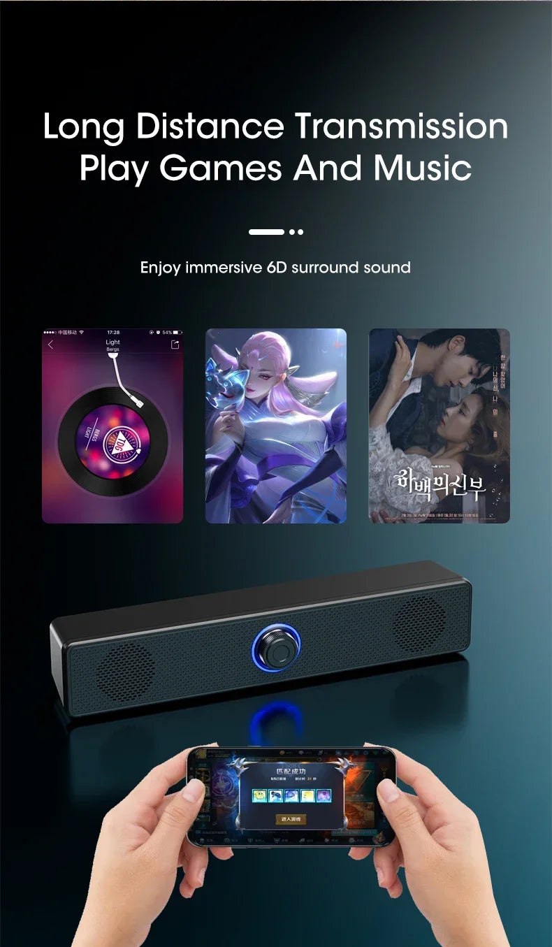 Bluetooth PC Soundbar Speaker with USB Power & Surround Audio