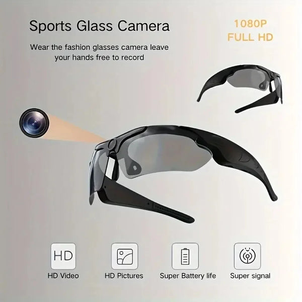 HD 1080P Smart Camera Glasses with Polarized Lens for Outdoor Recording