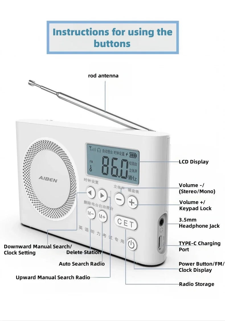 C5S Mini Portable FM Radio with USB Rechargeable Speaker