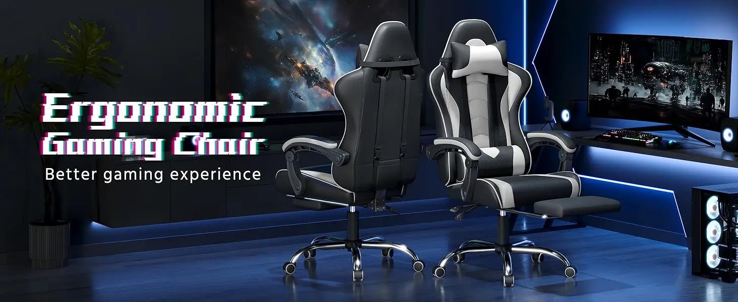Office Chair with Massage Lumbar Support & Footrest