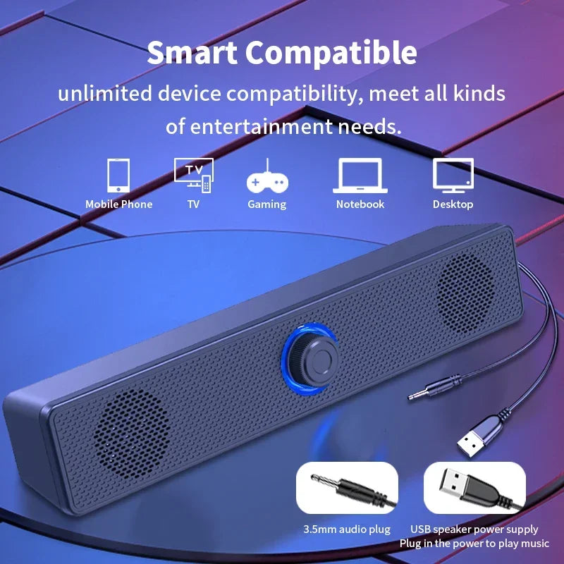 Bluetooth PC Soundbar Speaker with USB Power & Surround Audio
