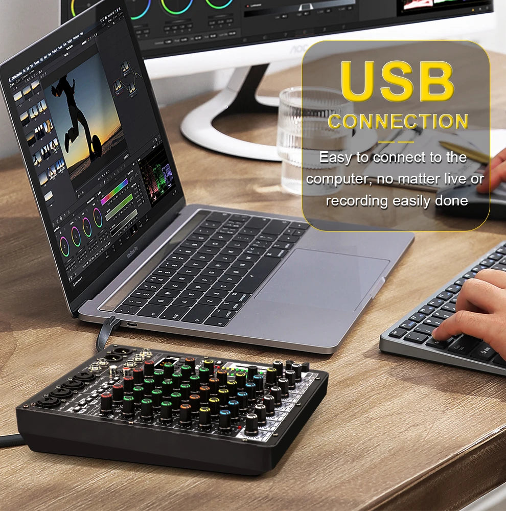 6-Channel Professional Audio Mixer with Bluetooth & USB
