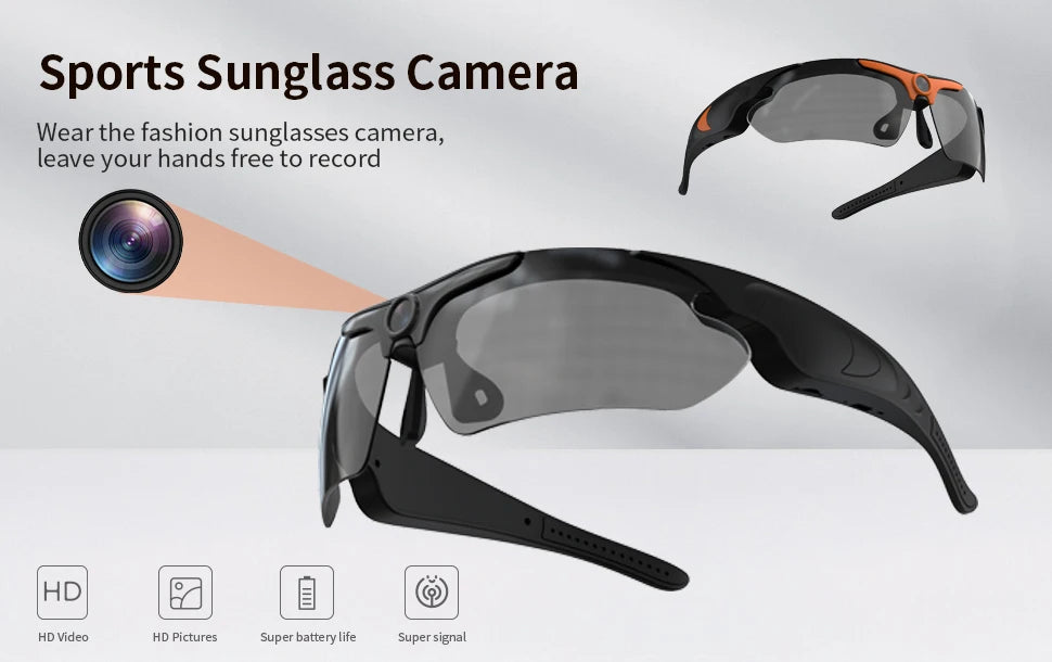 HD 1080P Smart Camera Glasses with Polarized Lens for Outdoor Recording